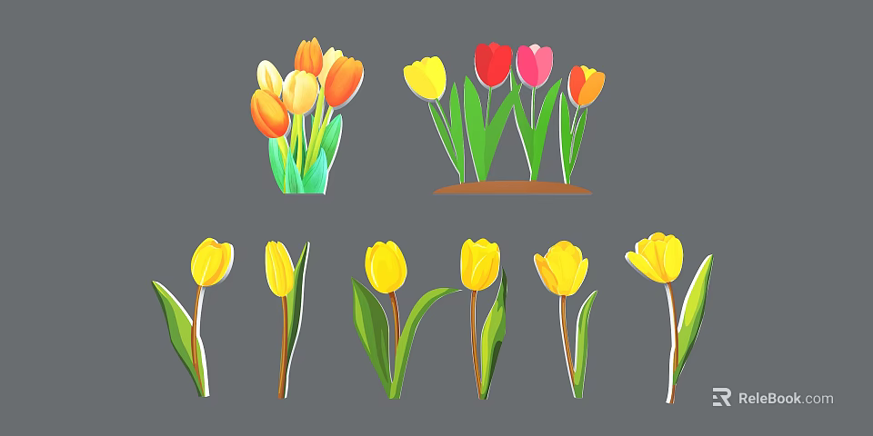 Decorative Tulip Ornament Set With Yellow Orange Red Pink Artificial Flowers For Home Decor 3d model 