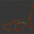 Orange Rocking Chair With Wicker Back Green Cushion And Footstool
