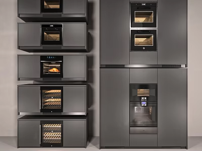 Modern Kitchen Appliances With Stacked Built in Ovens And Cabinet Units 3d model
