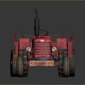 Red Tractor With Open Trailer And Large Wheels On Reflective Surface 3d model