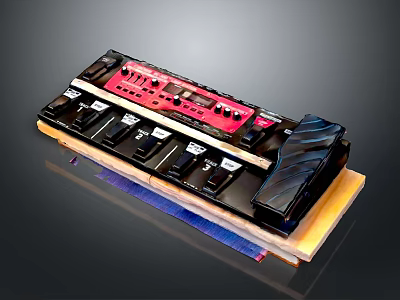 Computer Audio Effects Pedal With Multiple Footswitches Knobs Digital Display And Red Black Design 3d model