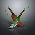 Crossed Fantasy Weapons With Wooden Handles Green Decorative Accents And Silver Blades Surrounded By Green Leaves