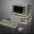 Vintage Computer System With Monitor Keyboard Mouse And Green