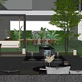 Modern Villa Garden Landscape Design with Courtyard Water Feature Outdoor Furniture and Greenery Lighting