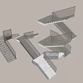 Abstract Modern Concrete Staircases With Glass Railings And Floating Geometric Design