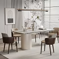 Modern Dining Table Set With Marble Top Upholstered Chairs And Pendant Light 3d model