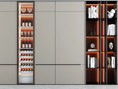 Modern Luxury Bookcase Interior Design With Layered Shelves LED Lighting Books Decorative Ornaments 3d model
