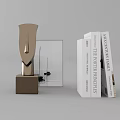 Decorative Ornament Set With Golden Abstract Sculpture Stacked Books And Photo Frame