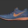 Nike Blue Running Shoes With Knitted Upper Orange Logo And Orange Sole