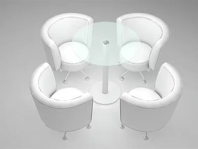 Modern White Dining Table And Chairs Set With Round Glass Top And Four Curved Chairs 3d model