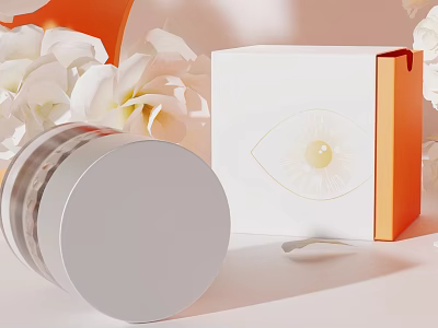 Elegant Daily Items With Silver Container Eye Box And White Flowers 3d model
