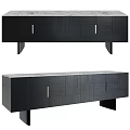 Modern Dark Wooden TV Stand With Cabinet Doors Metal Handles And Sleek Legs