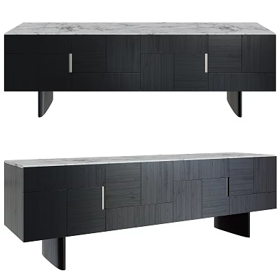 Modern Dark Wooden TV Stand With Cabinet Doors Metal Handles And Sleek Legs 3d model