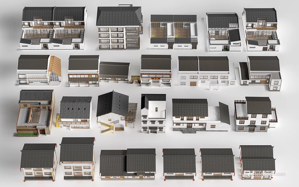 Rural Self Built Houses With Various Architectural Styles And Exterior Designs 3d model 