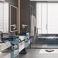 Modern Luxury Bathroom Interior Design With Double Vanity Bathtub Glass Partition Gray Tones Marble Countertops