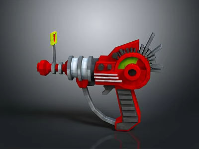 Red And Silver Toy Gun With Mechanical Structure Green Circular Part And Yellow Component 3d model