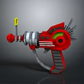 Red And Silver Toy Gun With Mechanical Structure Green Circular Part And Yellow Component
