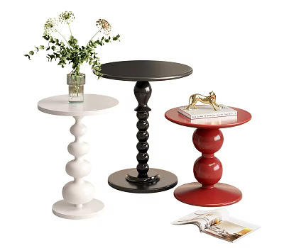 Unique White Black Red Side Tables With Stylish Spherical Bases And Decorative Vase Plant Book 3d model