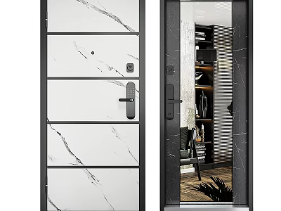 Modern Hinged Door With Marble Texture Black Frame And Interior View Design 3d model