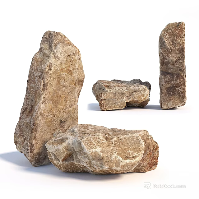 Natural Stone and Wood Decorative Elements With Rough Textures for Home Interior 3d model 