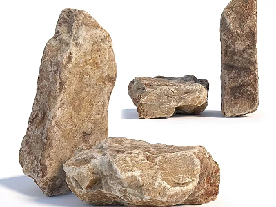 Natural Stone and Wood Decorative Elements With Rough Textures for Home Interior 3d model