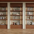 Modern Wooden Bookcase with Multiple Shelves Books and Decorative Items in Home Interior