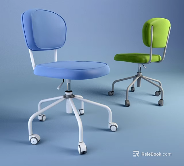 Modern Office Chair Design With Blue Green Upholstery And Swivel Wheels 3d model 