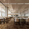 Bright Modern Canteen Interior With Spacious Dining Area And Service Counters