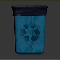 Blue Recycling Trash Can With Recycling Symbol And Trash Items Inside 3d model