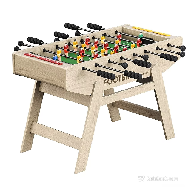 Wooden Foosball Table With Sturdy Legs Green Playing Surface And Black Handles 3d model 