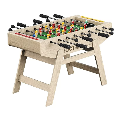 Wooden Foosball Table With Sturdy Legs Green Playing Surface And Black Handles 3d model