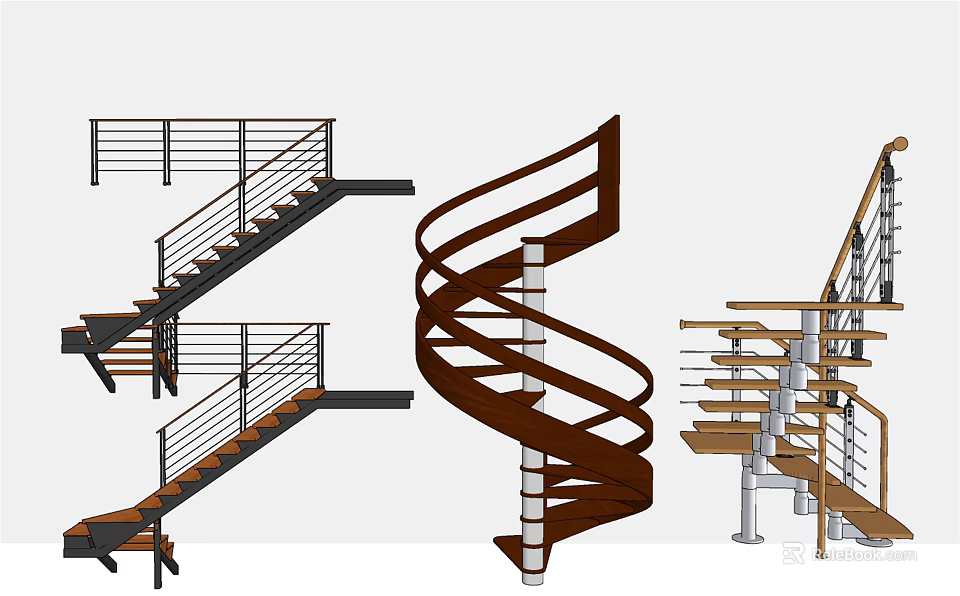 Spiral Staircase Design With Wooden Steps And Metal Handrails For Modern Interior Spaces 3d model 