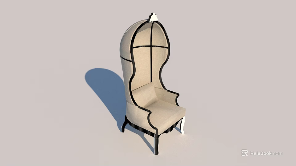 Elegant Single Seater Sofa With High Backrest Light Colored Upholstery And Black Frame 3d model