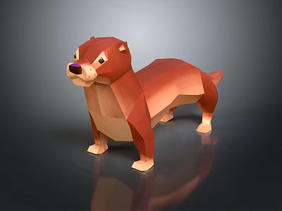 Brown Otter 3D Low Poly Model With Geometric Design And Shiny Surface 3d model
