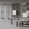 Modern Bathroom Accessories With Shower Head Towel Rack And Wall Mounted Shelves