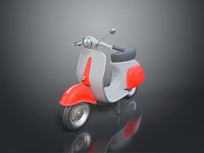 Vintage Red And Gray Motorcycle With Classic Headlight And Black Seat 3d model