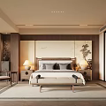 Modern Bedroom Interior Design With Wooden Bed Frame Nightstands Table Lamps Area Rug And Decorative Wall Art
