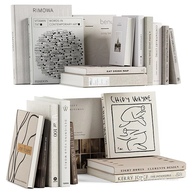 Stacked Art Books And Magazines With Minimalist Covers Creative Designs And Illustrative Artwork 3d model 