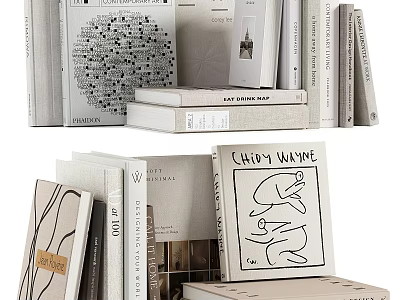 Stacked Art Books And Magazines With Minimalist Covers Creative Designs And Illustrative Artwork 3d model