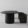 Modern Dark Dining Table Set With Textured Chairs And Unique Base