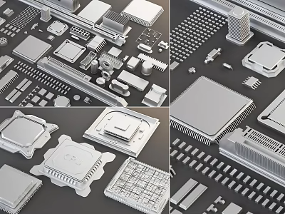 Diverse Electronic Components Featuring Chips Heat Sinks And Circuit Elements 3d model