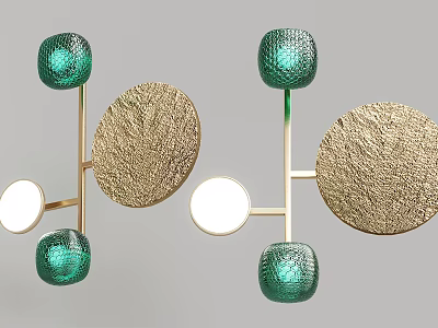 Elegant Modern Wall Lamps With Green Glass Globes And Gold Textured Plates 3d model