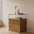 Modern Chest Of Drawers With Metal Frame Brown Drawers And Table Lamp On Top