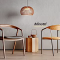 Modern Minotti Dining Chairs With Wooden Frames And Side Table Pendant Light