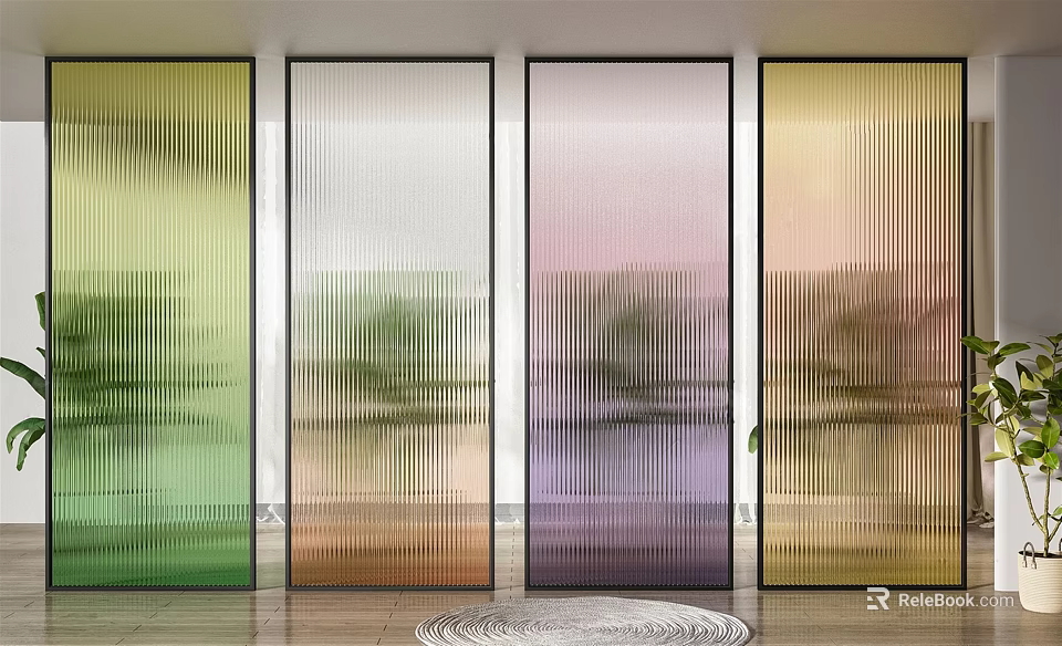 Colorful Glass Room Dividers With Vertical Stripes For Modern Interior Design 3d model 