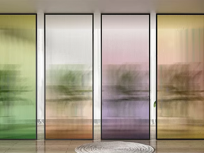 Colorful Glass Room Dividers With Vertical Stripes For Modern Interior Design 3d model