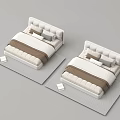 Two White Tufted Headboard Beds With Beige Mattresses Brown Gray Pillows Gray Rugs White Books