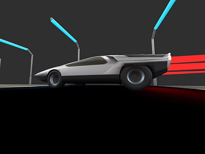 Futuristic White Car With Sleek Aerodynamic Design And Neon Lights On Dark Background 3d model