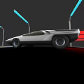 Futuristic White Car With Sleek Aerodynamic Design And Neon Lights On Dark Background