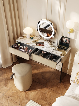 Light Luxury Dressing Table Makeup Stool Dressing Table Dressing Mirror Jewelry Combination 3d model